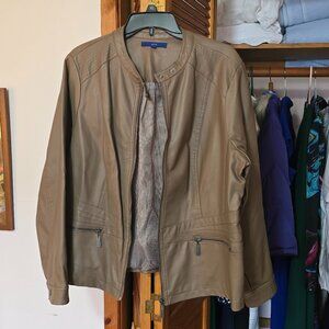 Faux Leather Jacket, 1X, Taupe
